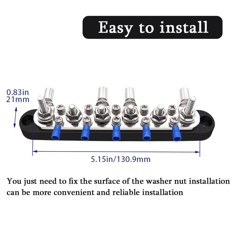 [Australia - AusPower] - 12V Bus Bar 250A Power Distribution Block Busbar 6 x 1/4" Studs 10 x #8 Screw Terminals for Marine, Automotive, and Solar Wiring (Pair, Red & Black) 