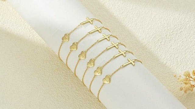Lunvky Gold Initial Cross Bracelets for Women Teen Silver Letter Bracelet Initial-M
