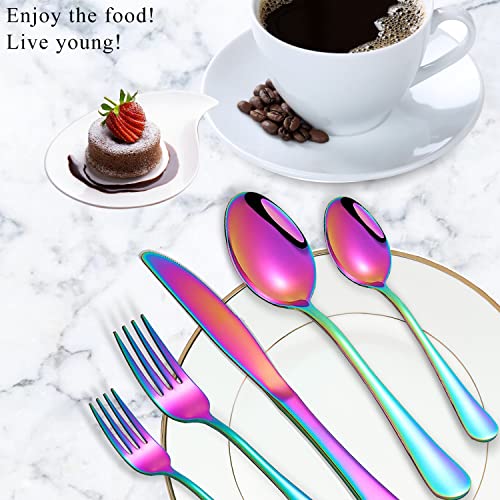Rainbow Spoons,Set of 16 Top Food Grade Stainless Steel Spoons Silverware, Big Tea Spoons,6.7 Inches,Mirror Finish & Dishwasher Safe,New Apartment Essentials Flatware Rainbow 16pcs