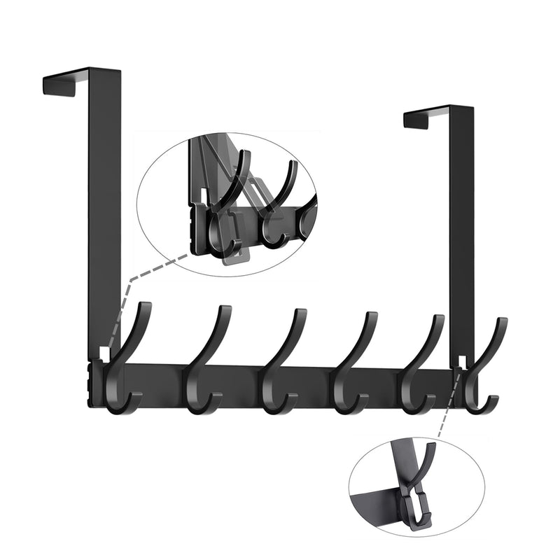 [Australia - AusPower] - Over The Door Hooks,No Nail Over Door Hanger Holder,No Assembly Required Large Over The Door Towel Rack with 12 Hooks, Heavy Duty hooks for Bathroom,Bedroom,Kitchen,Hanging Towels,Coats (Black) 1 Black 