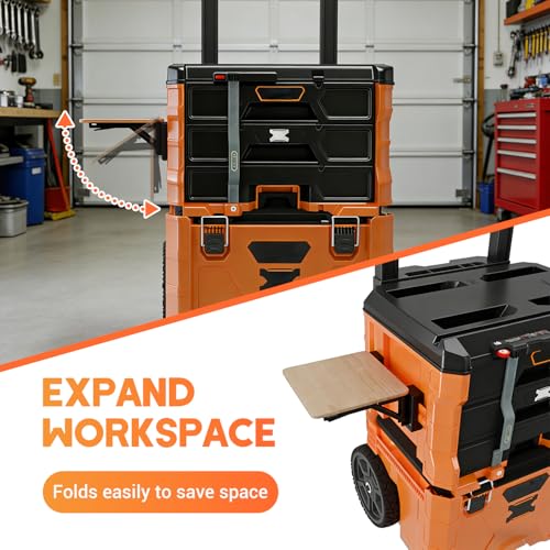 Tordale folding work table bracket mount for Klein MODbox with rail mount, tool holder setup