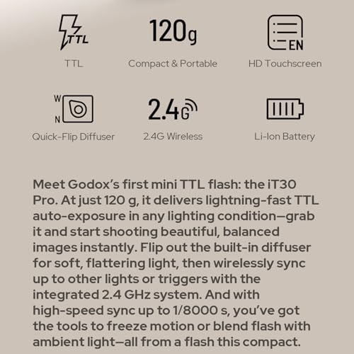 Godox Mini iT30Pro S iT30 Pro S for Sony TTL Flashlight Wireless Touch Screen Portable Flashlight HSS 1/8000 Second Compatible with Mirrorless Cameras External Flash Compatible for Sony iT30Pro S For Sony