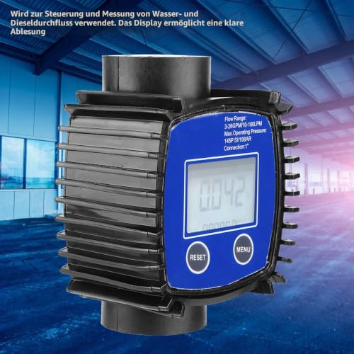 Digital Flow Meter, 5-120 L/Min 1 Inch Turbine Flow Meter with LCD Display, 1% Accuracy Diesel Fuel Flow Meter for Alcohol, Petrol, Chemical Liquids