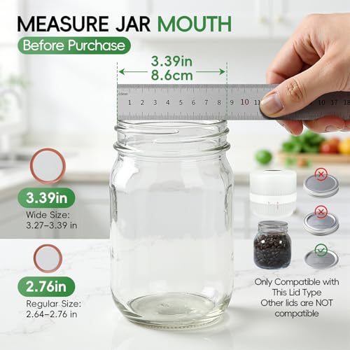 Mason Jar Vacuum Sealer Kit, Electric Mason Jar Sealer for Wide & Regular Mouth Mason Jars, Ideal for Pickles, Jam, Salad, Overnight Oats, Dry Food and Meal Prep Storage (White) White
