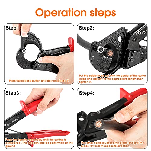 Ratchet Cable Cutter, Ratchet Cutter and Wire Cable Cutter, Cuts up to 240mm², HS325A Heavy Duty Aluminum and Copper Ratchet Cable Cutter