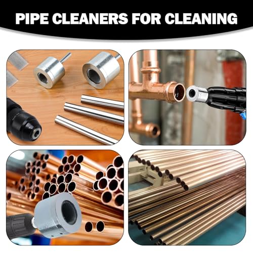 Pack of 2 Copper Pipe Cleaners, 15 mm + 22 mm Copper Pipe Cleaning Brush, Copper Pipe Cleaner for Drills, Tools for Copper Pipe Cleaner