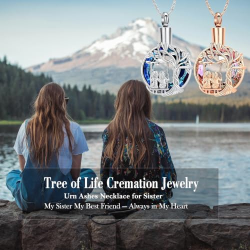 Yinplsmemory Cremation Jewelry Tree of Life Urn Necklace for Women Ashes Keepsake Jewelry for Sister for Ashes Silver-purple