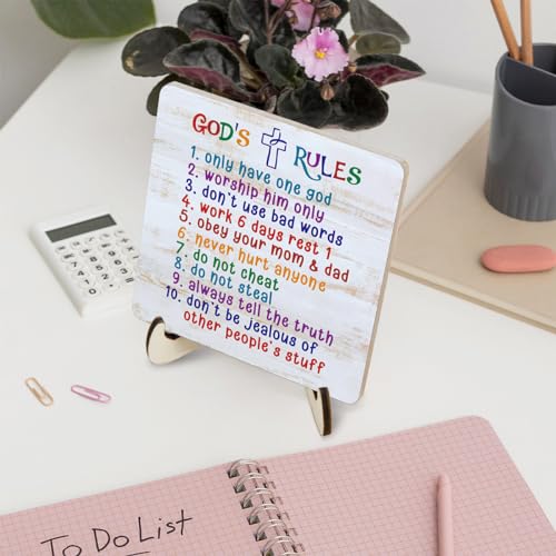 Ten Commandments Plaque Sign Decor for Kids, Boys, Girls Bedroom, Toddler Room or Nursery - Religious Bible Verse Desk Plaque Sign Gift Kids, Boys Girls, Christian Scripture Home Decoration