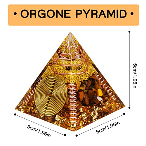 DRTMLY Orgone Pyramid, Small Healing Crystals Pyramid with Tiger's Eye Stones, Orgonite Energy Generator for Resist Stress, Bring Good Luck and Wealth Tiger Eye