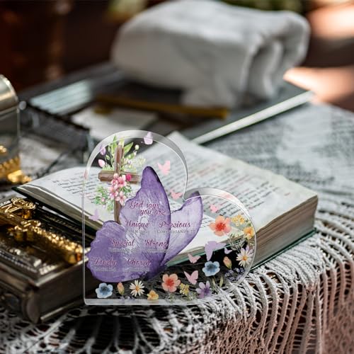 Gerrii Christian Gifts for Women Inspirational Religious Gift Bible Verse Desk Decor Spiritual Acrylic Plaque Decorative Sign Mom Gifts for Mother's Day Birthday Sister Friends(Cute Butterfly) Cute Butterfly