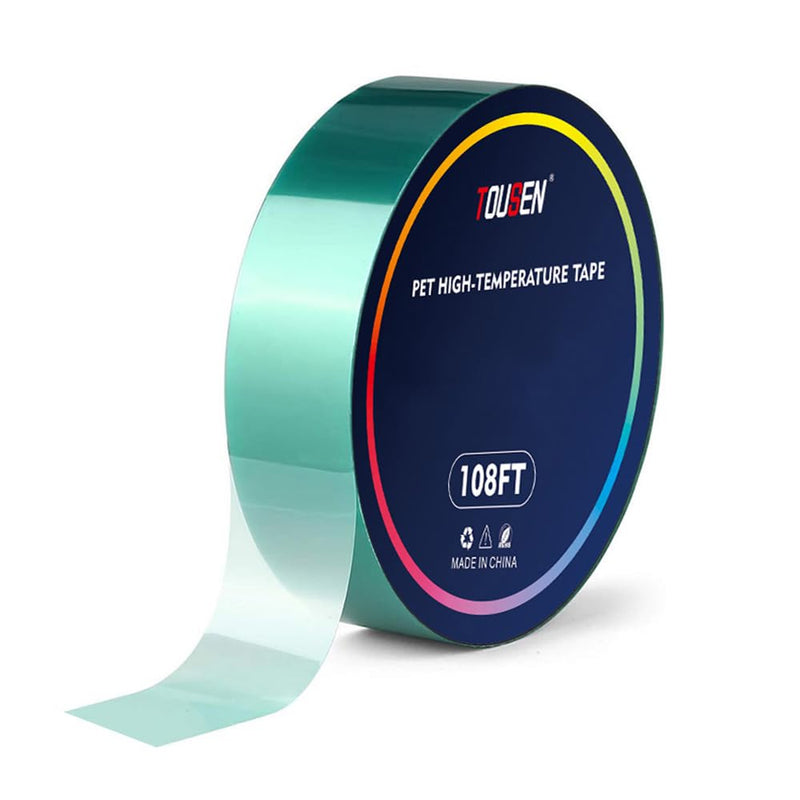 0.05 ×10mm × 108FT PET High-Temperature Green Tape – Heat Transfer Tape for Heat Sublimation Press Vinyl - Easy Peel-Off Residue-Free, Electronics, Automotive & Industrial Use 0.05 ×10mm × 108FT
