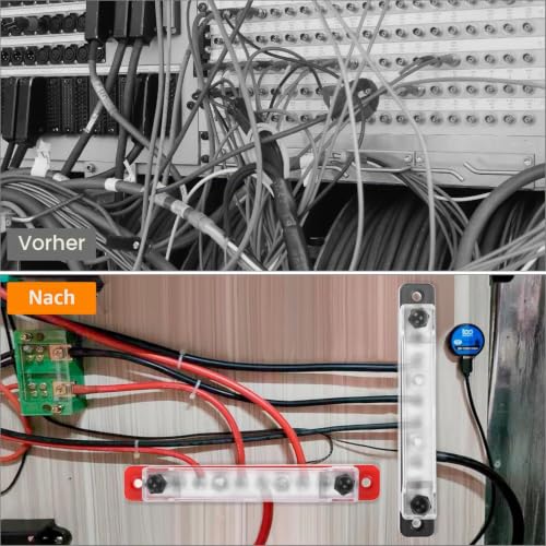 QWORK 150A 12V Busbar Distribution Block with 4xM6 Bolts & 6xM4 Screws, Power Distribution Terminal Block for Car, Boat, Marine, Solar Systems, Black & Red
