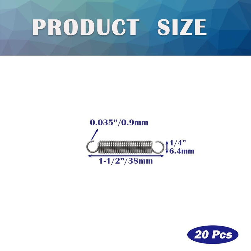 [Australia - AusPower] - 20PCS SP9600 Small Extension Spring 1/4 Inch x 1-1/2 Inch Stainless Steel Mechanical Springs with Hook Ends HE027 
