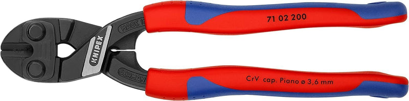 Knipex 71 02 200 Compact Bolt Cutters "CoBolt" 7,87" with soft handle Multi-component Grips, Blue/Red 200 mm straight head standard packaging