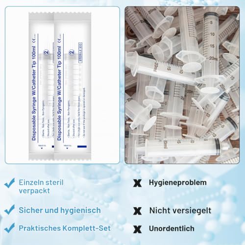 100 ml syringe, colostrum syringe with 20G needle and hose | Reusable dosing syringe for laboratory, garden and industry
