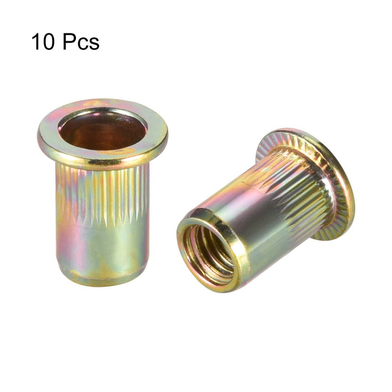 [Australia - AusPower] - uxcell M8 Carbon Steel Rivet Nuts Flat Head Insert Yellow Zinc Plated 10 Pcs 