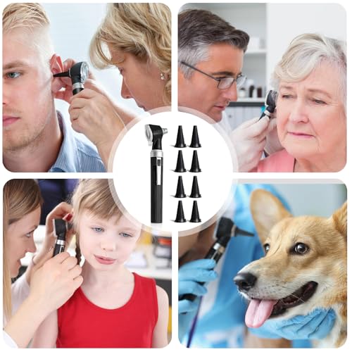 Portable Otoscope Kit: Otoscope with LED Light, Direct Lighting Ear Care Tool, 3x Magnification, 8 Caps and 1 Storage Case, Diagnostics for Children and Adults, for Home Use and Clinic
