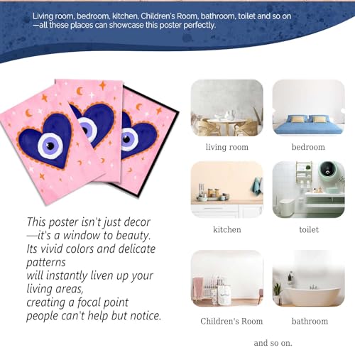 Evil Eye Heart Posters Spiritual Protection Eclectic Prints Pink Bedroom Decor Canvas Wall Art For Home Bedroom Dorm Wall Decor 12x16in Unframed Pink 007 12"L x 16"W