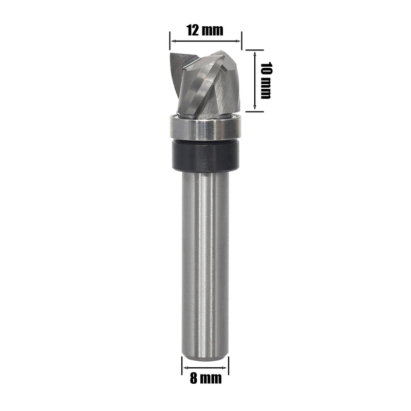 [Australia - AusPower] - AKYLIN Spiral Flush Cutter 8 mm Shank, Up Cut Spiral Cutter for Router, 12 mm Cutting Diameter, 10 mm Cutting Length, Spiral Grooved Bottom Ball Bearing Wood Cutter for Cutting Wood 8x12x10mm 