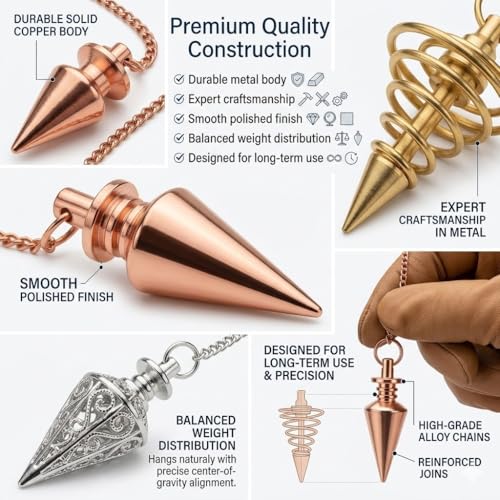Jet Authentic Vortex Copper Metal Pendulum with Chain for Meditation, Dowsing & Spiritual Practices | Spiritual Tool Copper Divination Pendulum