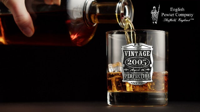 English Pewter Company Vintage Years 2005 21st Birthday Old Fashioned Whisky Rocks Glass Tumbler - Unique Gift Idea For Men [VIN006]