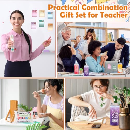 SiliFine 36 Pcs Teacher Appreciation Gift Set Back to School Best Teacher Gifts for Women 6 Set Thank You Tumbler with Lids Makeup Bags Ballpoints Sticky Notepads Bookmark Pendant Fresh