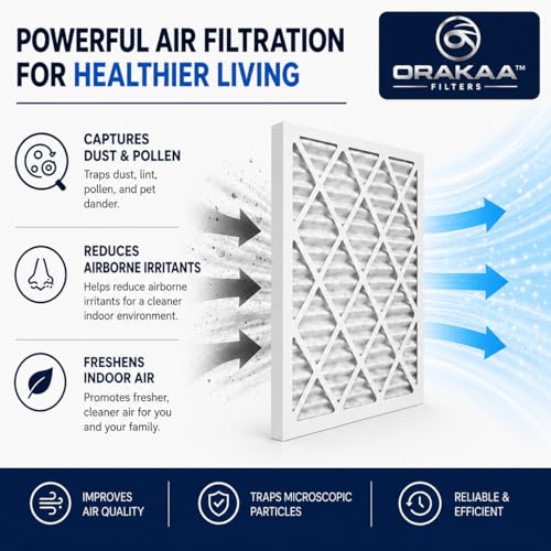 ORAKAA 20x20x1 Inches Air Filter MERV 8, AC Furnace Air Filter Replacement, Pleated HVAC Filters for Home, Dust Pollen Lint Dander, Premium Quality - 2 Pack 20" x 20" x 1"