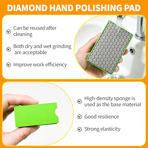DiaAbras diamond hand polishing pads with foam backing, multicolored 60–400 grit sanding blocks for tile, glass, wood, and marble