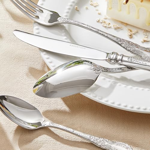 Vintage 5-piece silverware set from KINGSTONE, includes knife, fork, spoon, and serving pieces in stainless steel.