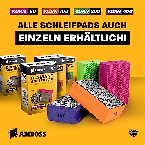 Anvil Tools Sanding Block Set Grit: 60-400 - Diamond Sanding Pad - Sanding Sponge / Suitable for Tiles + Porcelain Stoneware + Glass + Granite + Marble