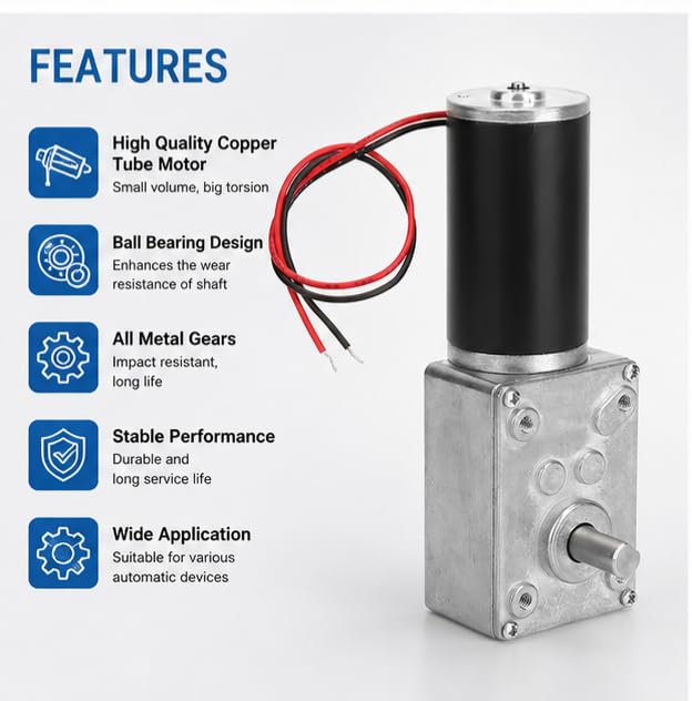 Respicefinem 12V Reversible High Torque Reduction Electric Gearbox Motor Linear Rail Worm Gear 8mm Shaft Diameter High Speed Torque Reduction Worm Gear Motor (12V 400RPM)