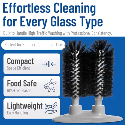 SPARTA Glass Washing Brush – SKU 4046003 Glass Washer for Kitchen Sink, Twin Brush Design, Ideal for Bars, Kitchens, Restaurants, 8in, Black, Pack of 1