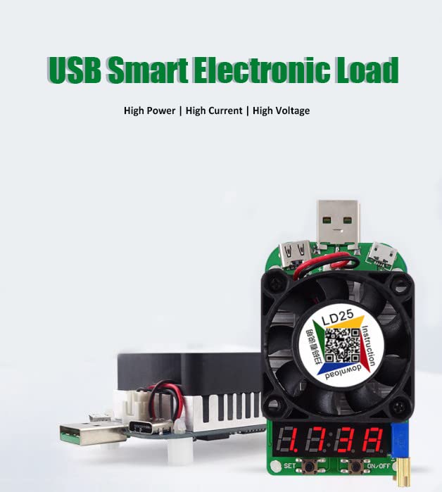 [Australia - AusPower] - Akozon USB Load Tester Module USB Energy Meter Tester Electronic Load LD25 USB Electronic Load Digital Display Battery Test Adjustable Resistance Voltage Current Meter 