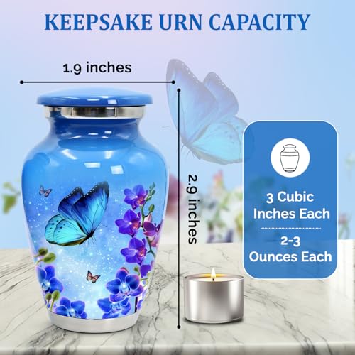 Small Urns for Human Ashes – Set of 4 Mini Keepsake Urns for Ashes, with Velvet Bag & Gift Box, Memorial Sharing Urns (Sky Blue, Set of 4) Sky Blue