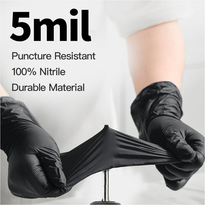 [Australia - AusPower] - Disposable Nitrile Exam Gloves, 5 Mil Chemical Resistant Powder-Free Non-Sterile Food Safe Medical Glove, Black Black (Large 100) 
