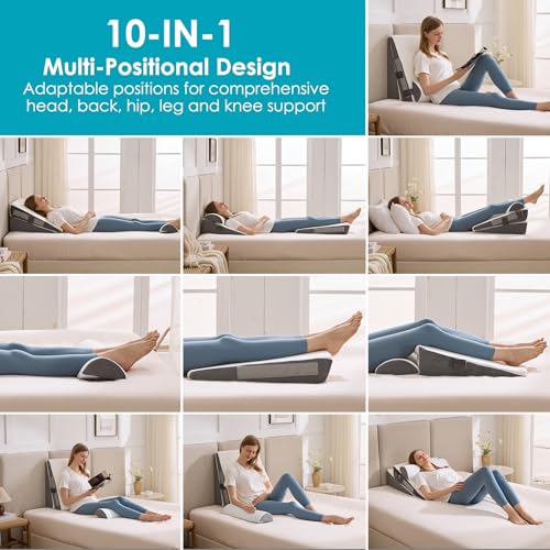 3Pcs Wedge Pillow Set for After Surgery,Acid Reflux Relief, Adjustable Bed Wedge Pillows for Sleeping,Anti Snore, Memory Foam Triangle Pillow for Back&Neck&Shoulder Pain Relief, White&Grey White/Grey 12 IN+1 Head pillow