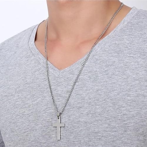 Men Stainless Steel Silver Large Cross Pendant Crucifix Religious Fashion Necklace Birthday Party Easter