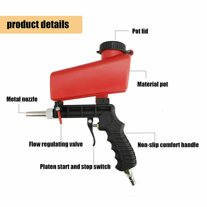 [Australia - AusPower] - 1/4” Air Sandblasting Gun Portable Handheld Sandblaster 90psi Gravity Sandblasting Gun Pneumatic Sandblaster Spray Gun Blasting Machine 