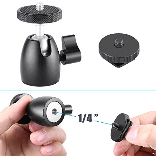 Neewer Mini Tripod Ball Head Mount, 1/4 inch Screw with Phone holder, Lock and Hot Shoe Mount Adapter Compatible with Compact DSLR Camera, LED Light,Ring Light,Load Up to 4.4 pounds/2 kilograms