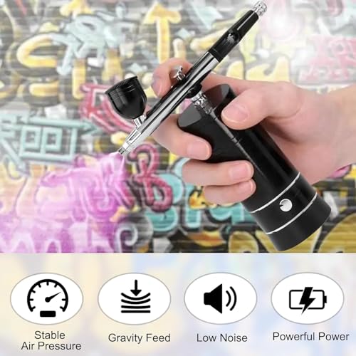 Portable Airbrush with Compressor, Rechargeable Dual Action Air Brush Spray Gun Kit with 10CC 20CC 40CC Cups and Painting Brushes for Nail Art Painting