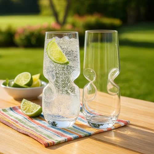Final Touch Bubbles Sparkling Beverage Highball Glasses, Set of 4, 17 oz Seltzer Set of 4