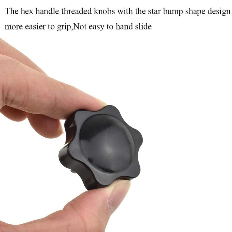 [Australia - AusPower] - HAHIYO Hex Handle Threaded Knobs Star Bump Shape M8 16mm Screw Length 38mm Head Diameter Clamping Handgrip Nut Screw Combined Tightly Solid Plum No Tool Needed for Table Stand Deck Plastic 2pcs M8x16#38-2Pcs 