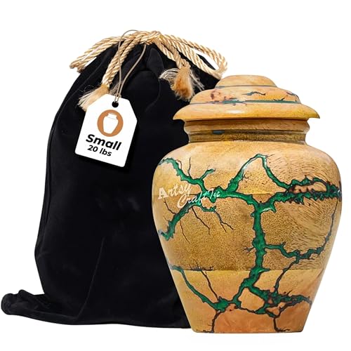 Wooden urn for Small Portion of Ashes (Small Keepsake 20 Cu in Capacity) Urn for Man and Women Burial and Funeral Urn Handcrafted | Unique Fractal Burning Design (Green, Small Keepsake 20 Cu) Green Small Keepsake (20 cu. in.)