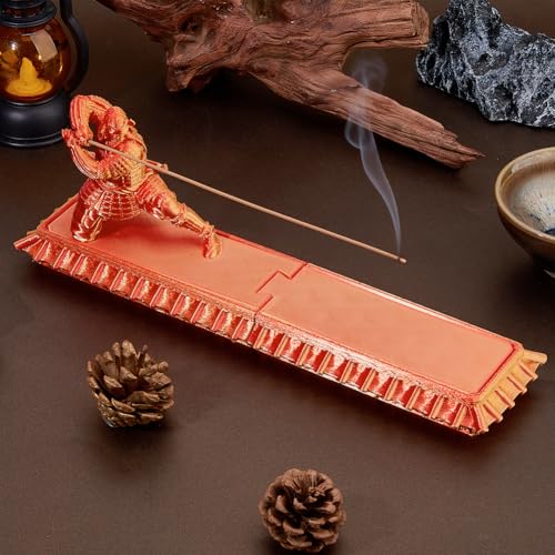 DICOSMETIC Incense Holder Samurai Incense Burner Orange Red Incenses Holder with Storage Box Ash Catcher Warrior Incenses Burner for Aromatherapy Meditation Yoga Room Decor