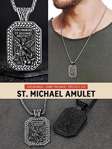 FaithHeart Saint Michael Necklace, Stainless Steel Archangel St Michael Shield/Coin/Dog Tag Pendant Necklaces for Men, Catholic Prayer Jewellery - With Gift Box Octagon-Steel