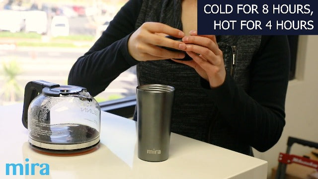 MIRA 2 Pack 16 oz Coffee Travel Mug - Stainless Steel Insulated Tumbler with Leak-Proof Lid - Hot & Cold Cup - Gray Satin & Pearl Blue 16 Ounces Two Pack - Gray & Pearl Blue