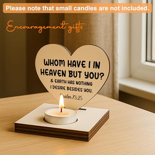 Psalm 73:25 Heart Candle Holder, Christian Gift for Women Men, Wooden Scripture Tea Light Stand, Religious Faith Home Décor, Bible Verse Memorial Keepsake for Encouragement, CCA725 Beige - Psalm 73:25