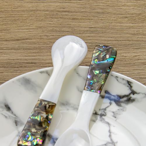 DUEBEL Set of 6 Caviar Spoons of Abalone Handle, 4" Mother of Pearl Spoons for Caviar Serving, Egg Serving, Catering Deroration, Restaurant Tableware