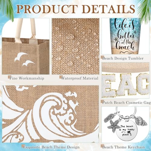 6 Pcs Beach Gifts Set for Women Bag Tumbler Keychain, Classic