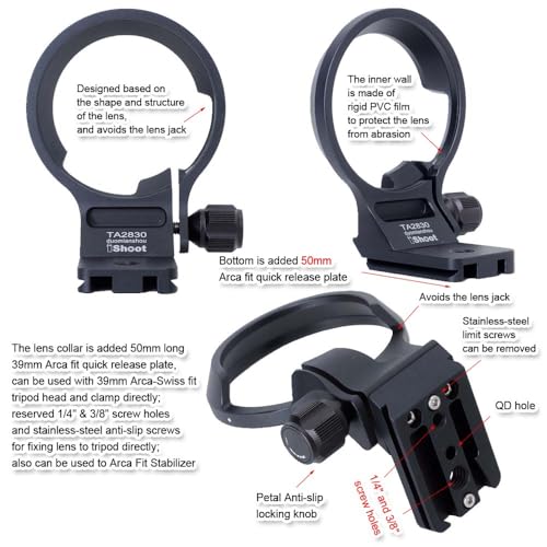 iShoot Lens Collar Tripod Mount Ring Compatible with Tamron 28-300mm F4-7.1 Di III VC VXD A074 E-Mount, Support Holder Bracket Quick Release Plate Compatible with Arca-Swiss Fit Clamp and Stabilizer